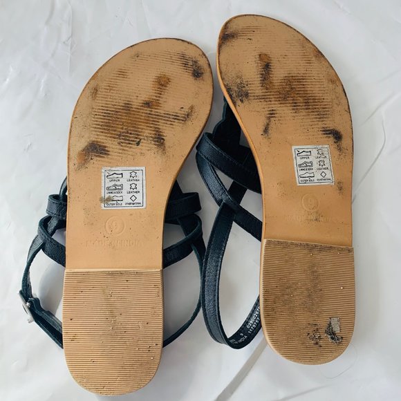 Asos Black Leather Ankle Strap Flip Flop Sandals - Picture 6 of 6